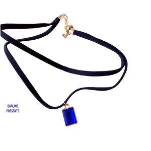 Pendant Gemstone Layered Choker Necklace Women Color Black & Blue